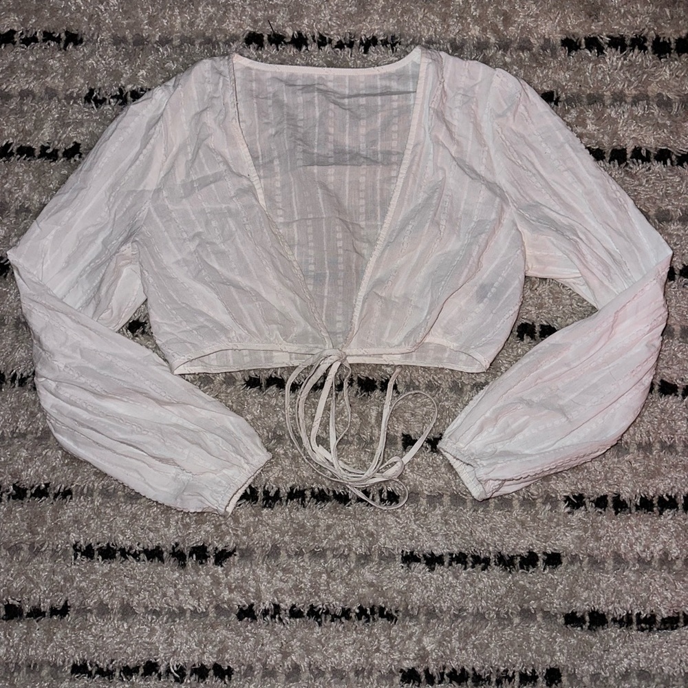 Cider Long Sleeve Cropped Front Tie Blouse